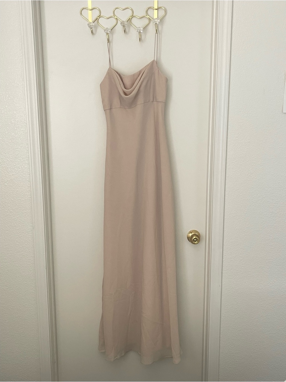Y2K Elegant Cowl Neck Spaghetti Strap Maxi Dress - Nude